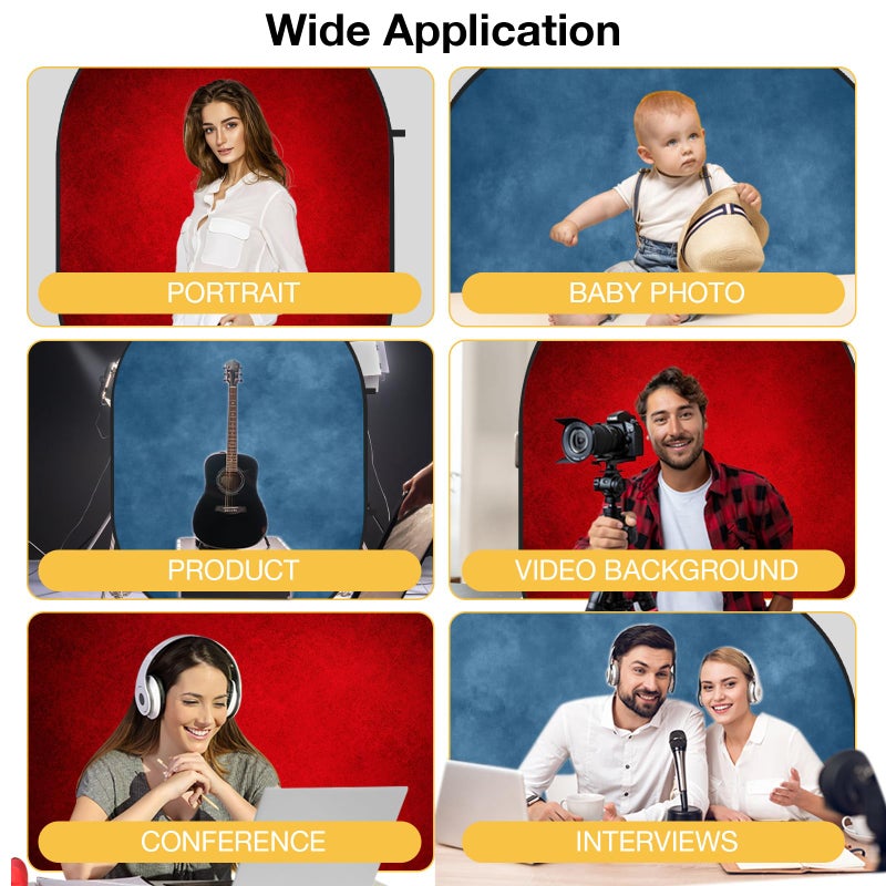 Kate Collapsible Backdrop Blue Pop Up Backdrops Red Portable Background for Portrait Photography, for Video, for Live Stream, 5x6.5ft - Image 5